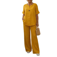 Women's Buttoned Cotton And Linen Set