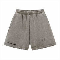 Retro Heavy Batik Stitching Washed And Worn Shorts Frayed Ripped