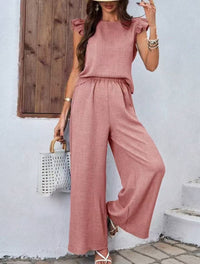 Elegant Crew-neck Vest And Wide-leg Pants Womens Outfit