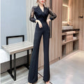 Feminine Suit Collar Jumpsuit High Waist Lace Long Sleeve