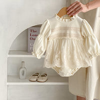 Autumn Infant Baby Girl Waffle Lace Small Skirt Long-sleeve Jumpsuit