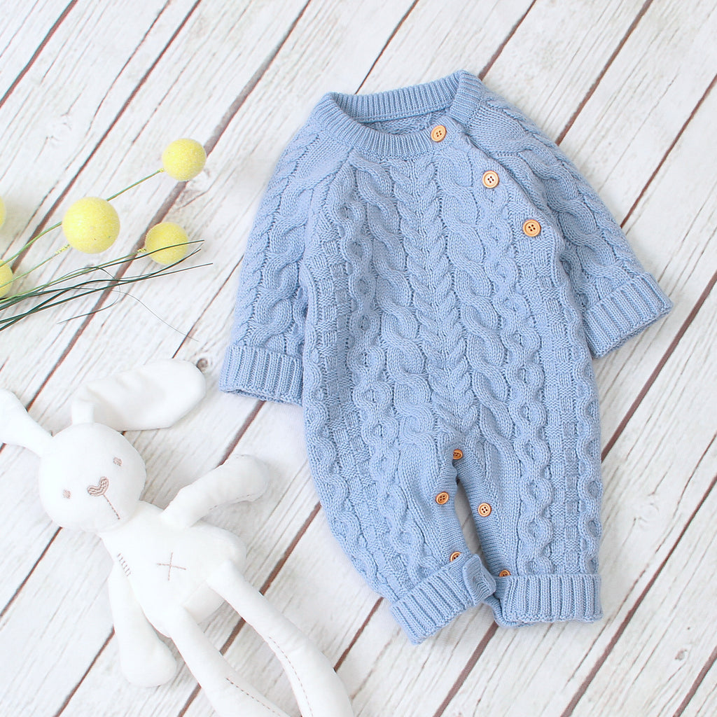 Knitted solid color baby jumpsuit