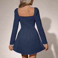 Womens Long-sleeve Dress With A V-neck And A Bow Tie At The Front