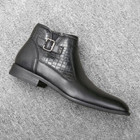 Men's Belt Buckle Side Zipper Plush Boots