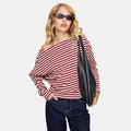 Women's Contrasting-Color Striped Slant-Neck Long-Sleeve