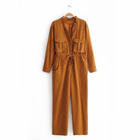 Two-color overalls long sleeve jumpsuit