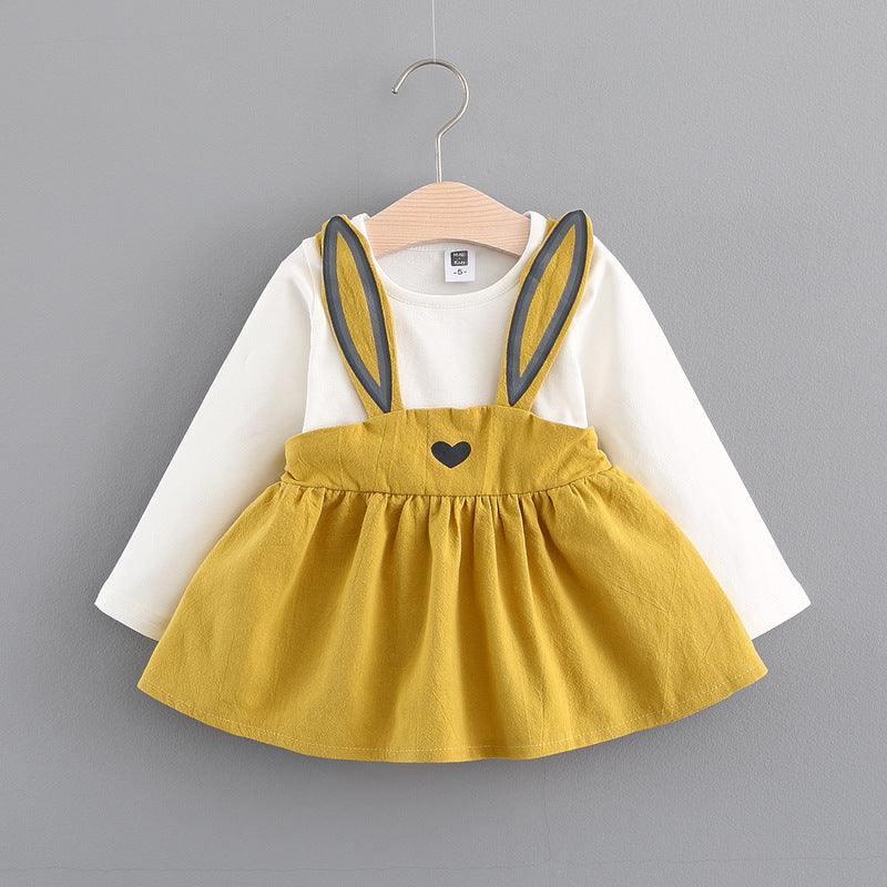 2021 autumn new Korean children's clothing, girls cute rabbit dress, baby baby princess dress 916