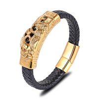 Mens Jewelry Titanium Steel Stainless Steel Black Leather Cord Bracelet