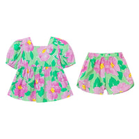 New Girls' Large Flower Doll Shirt And Shorts Two-piece Set Cute Suit