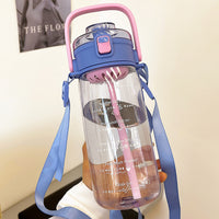 Double Drinking Straw Large Water Bottle Toilet Handle Carry Plastic Water Cup