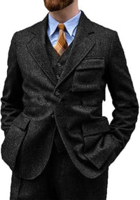 Herringbone Slim-Fit Groomsmen Three-Piece Suit Set For Balls Evening Parties And Casual Business Wear