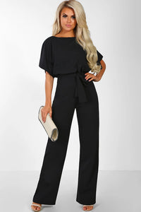 Short sleeve women's jumpsuit with lace button