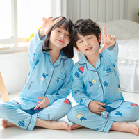 Cute Cartoon Boys And Girls Lapel Pajamas Set