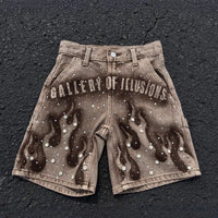 Men's Printed Rhinestone-Embellished Loose Cropped Shorts