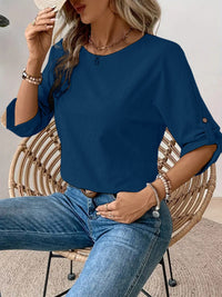 Solid Color Round Neck Casual Fashion Simple Design Women's Elegant Shirt