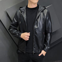 Black Wall Leather Trendy Hooded Teen Jacket Coat