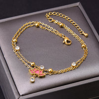 Flower Double Layer Feet Chain Zircon