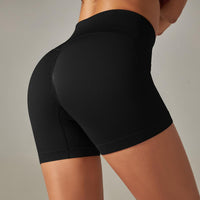 European And American Seamless Stripes Peach Hip-lift And Belly Shaping Solid Color Yoga Short Shorts Sports Running Fitness