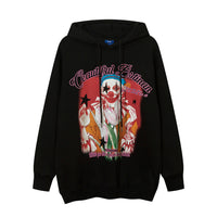 Clown Printed Hooded Velvet Padded Sweater Trendy Men's Long Sleeve Loose Casual Top