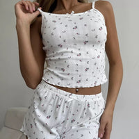 Printed Jacquard Ruffle-Trim Pajama Set