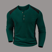Men's Waffle-Weave Two-Tone Turtleneck Button-Up Long-Sleeve Top