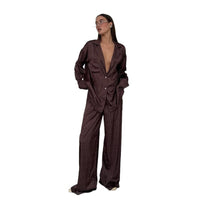 Womens Printed Loose-Fit Long-Sleeve Pajama Set With Pants