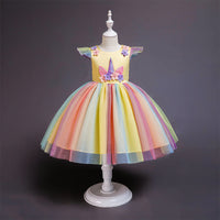 Princess Rainbow Mesh Unicorn Flower Girl Dress
