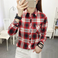 Casual Slimming Women's Long Sleeve Plaid Shirt