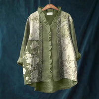 New Green Embroidered Floral Lace-trimmed Top
