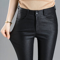 PU Coated Faux Leather Pants Ladies High Waist