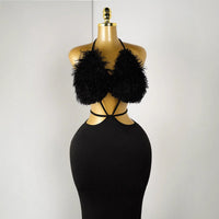 Neck-hanging Fashion Fluffy Patchwork Tube Deep-V Sexy Dress For Women
