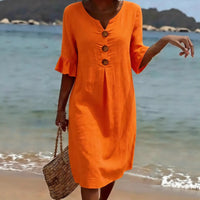 Summer Womens Solid Colored Cotton Dress