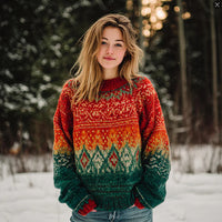 Womens Printed Crew-Neck Sweatshirt In A Sweater-Look Style