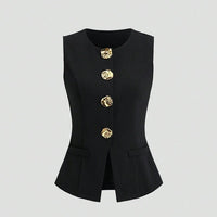 Sleeveless Round Neck Vest Fashion Women's Wear Elegant Waist-tight Solid Color