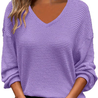 Solid-color V-neck Pineapple-pattern Pullover Casual T-shirt