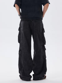 Distressed Multi-pocket Jeans Loose Wide-leg Overalls