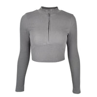 Women's Casual Solid Color Zipper Crop Slim Fit Top