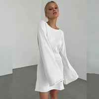 Womens Sexy Loose-fittingBackless Long-sleeve Dress