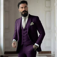 Men's Slim Fit Solid Color Business Suit Set