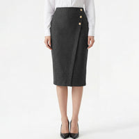 High-waisted Figure-flattering Sheath-style Straight Midi Skirt With A Slit Womens