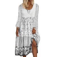 Long-sleeve Printed New Round-neck Dress For Women