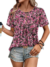 Floral Print Round Neck T Hole Flower Female