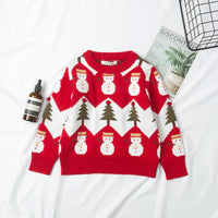 Jacquard Snowman Christmas Tree Parent-child Pullover