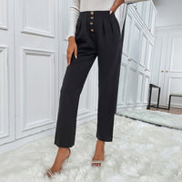 Commuter Buttoned Cropped Flared Pants Wide-leg Womens Straight-leg