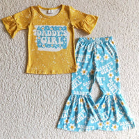 Girls' Short-sleeved Tassel Bell-bottom Pants 2-piece Set