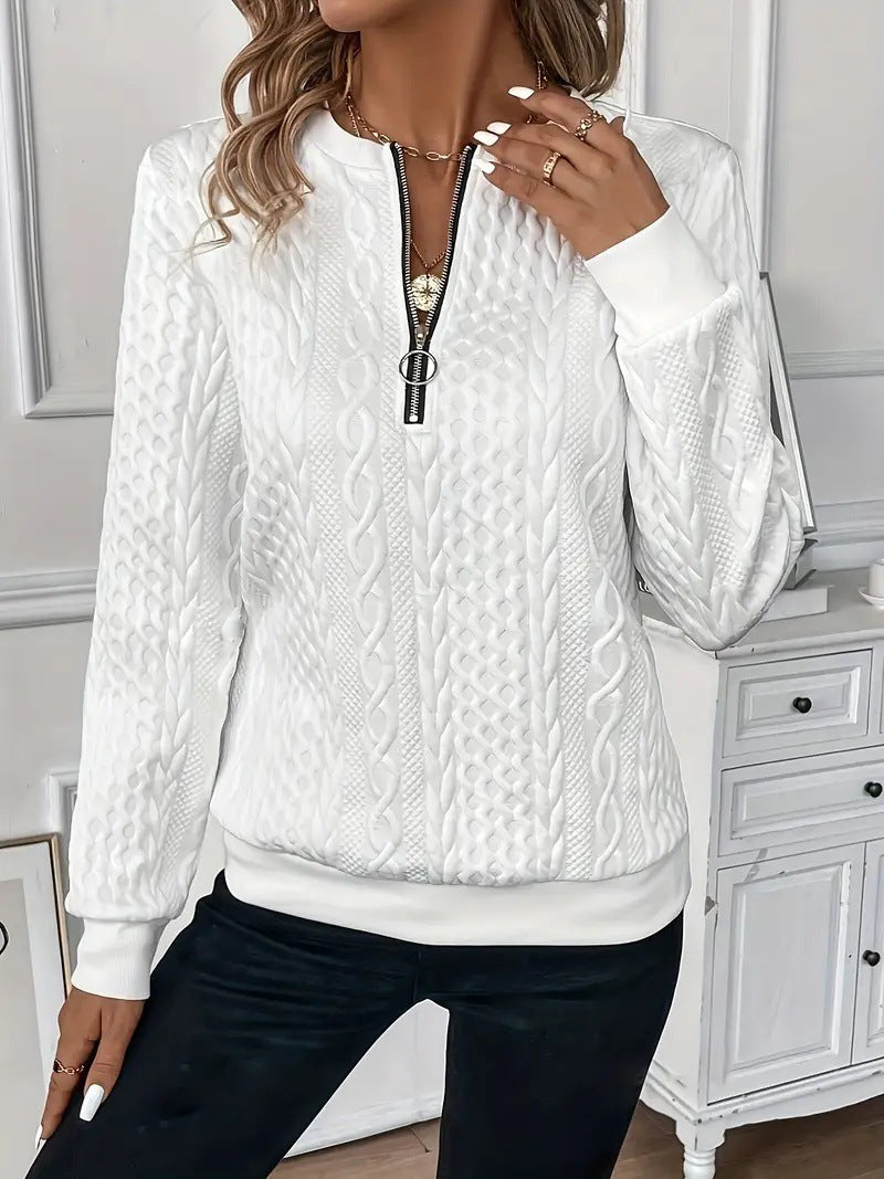 Solid Color Leisure Pullover Half Sleeve Zipper Sweater