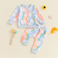 Girls' Fashion Colorful Flora Sweatshirt Lace-up Sweatpants Suit