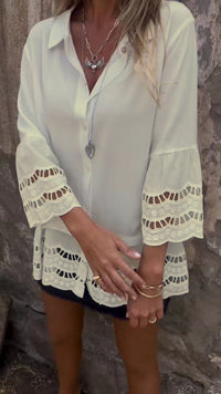 Lapel Long Sleeve Lace Ruffles Lotus Leaf Loose Shirt