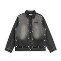 High Street Design Wash Spray Painting Bright White Polo Collar Jacket