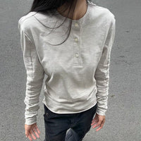 Cotton Henry Collar Embroidered Light Luxury Long-sleeved T-shirt Men And Women Same Style Top